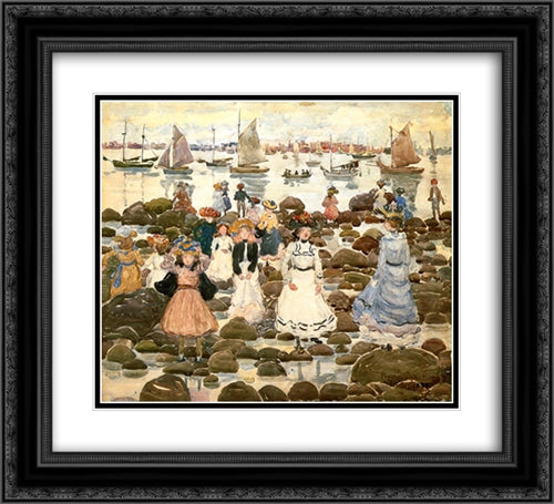 Low Tide, Beachmont 22x20 Black Ornate Wood Framed Art Print Poster with Double Matting by Prendergast, Maurice