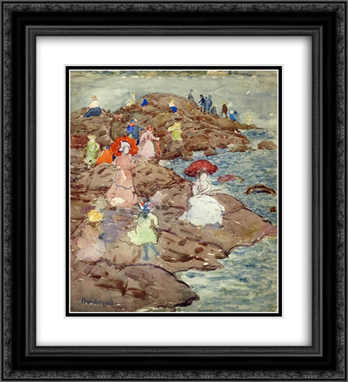 Nantasket 20x22 Black Ornate Wood Framed Art Print Poster with Double Matting by Prendergast, Maurice