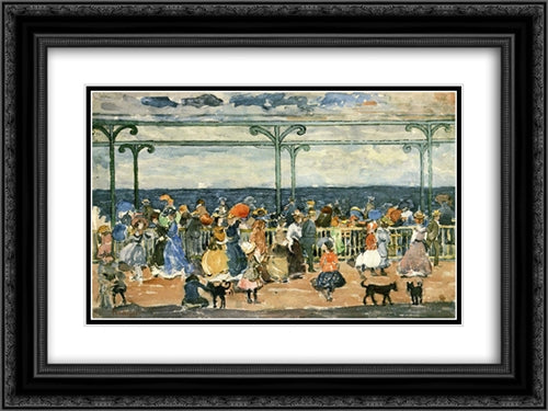 Promenade at Nantasket 24x18 Black Ornate Wood Framed Art Print Poster with Double Matting by Prendergast, Maurice
