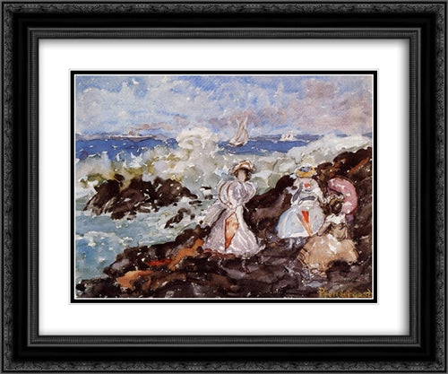 Surf, Cohasset 24x20 Black Ornate Wood Framed Art Print Poster with Double Matting by Prendergast, Maurice