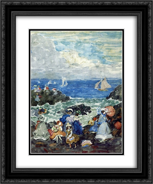 Surf, Nantasket 20x24 Black Ornate Wood Framed Art Print Poster with Double Matting by Prendergast, Maurice