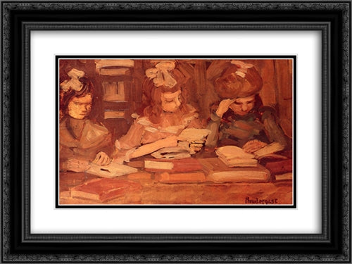 In the Library (also known as Three School Girls) 24x18 Black Ornate Wood Framed Art Print Poster with Double Matting by Prendergast, Maurice