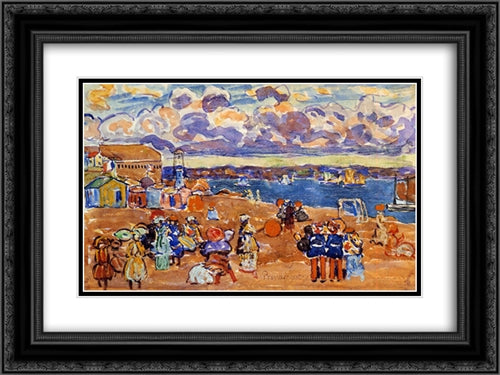 Beach at St. Malo 24x18 Black Ornate Wood Framed Art Print Poster with Double Matting by Prendergast, Maurice