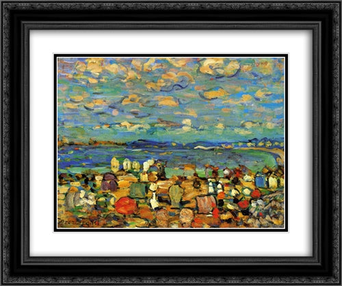 Crescent Beach (also known as Crescent Beach, St. Malo) 24x20 Black Ornate Wood Framed Art Print Poster with Double Matting by Prendergast, Maurice