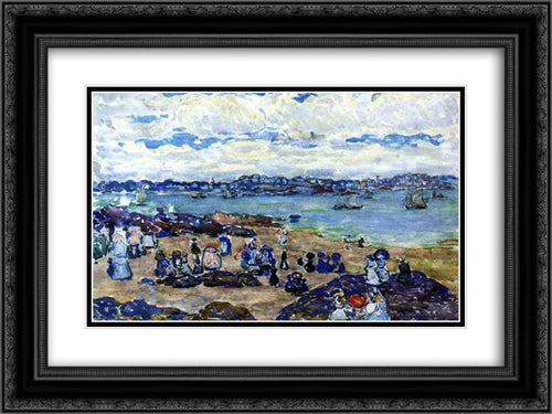 Figures on the Beach 24x18 Black Ornate Wood Framed Art Print Poster with Double Matting by Prendergast, Maurice