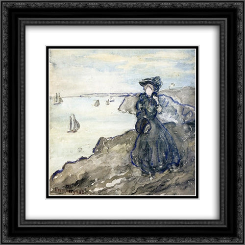 Grey Day 20x20 Black Ornate Wood Framed Art Print Poster with Double Matting by Prendergast, Maurice