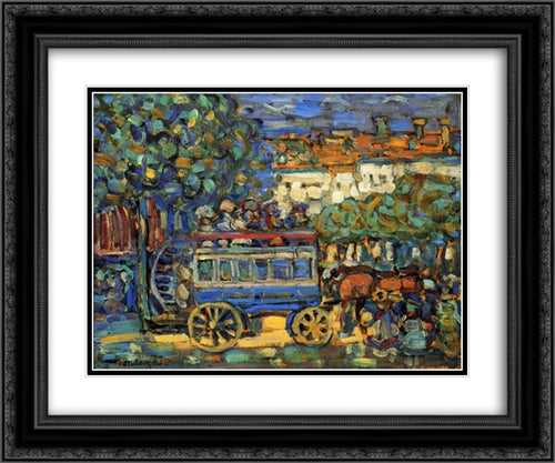 Paris Omnibus 24x20 Black Ornate Wood Framed Art Print Poster with Double Matting by Prendergast, Maurice