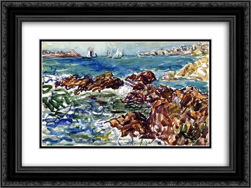 Rocky Cove with Village 24x18 Black Ornate Wood Framed Art Print Poster with Double Matting by Prendergast, Maurice