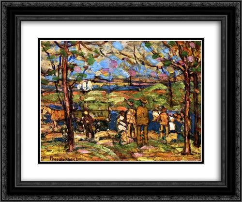 Squanton (also known as Men in Park with a Wagon, Squanton) 24x20 Black Ornate Wood Framed Art Print Poster with Double Matting by Prendergast, Maurice