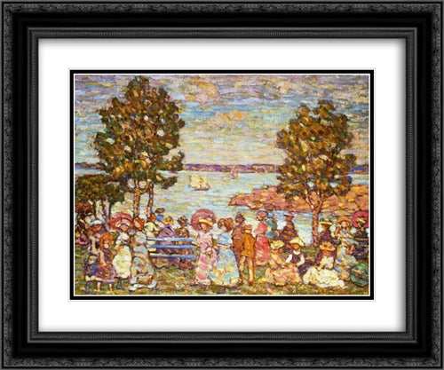 The Holiday (also known as Figures by the Sea or Promenade by the Sea) 24x20 Black Ornate Wood Framed Art Print Poster with Double Matting by Prendergast, Maurice