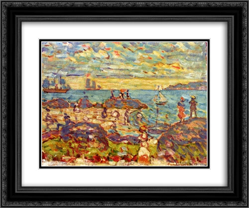 The Point, Gloucester 24x20 Black Ornate Wood Framed Art Print Poster with Double Matting by Prendergast, Maurice