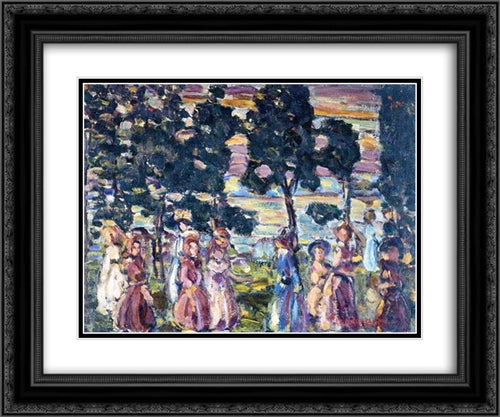 The Sunday Scene 24x20 Black Ornate Wood Framed Art Print Poster with Double Matting by Prendergast, Maurice
