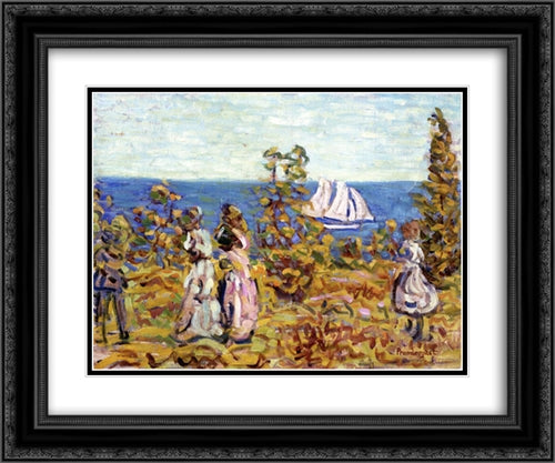 Viewing the Sailboat 24x20 Black Ornate Wood Framed Art Print Poster with Double Matting by Prendergast, Maurice