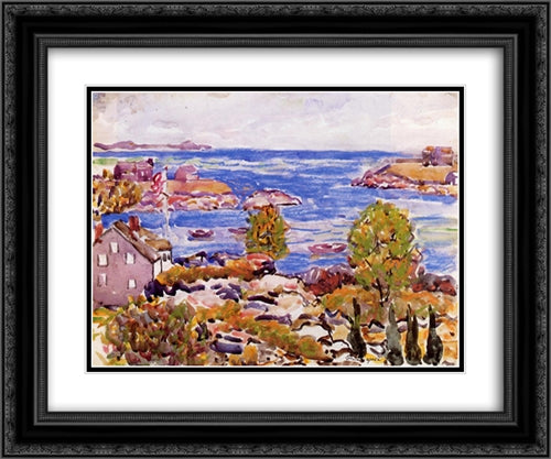 House with Flag in the Cove 24x20 Black Ornate Wood Framed Art Print Poster with Double Matting by Prendergast, Maurice