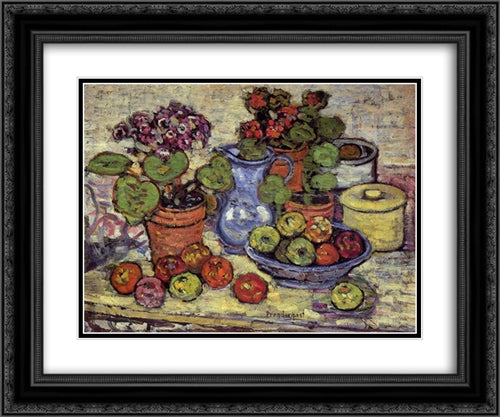 Cinerarias and Fruit 24x20 Black Ornate Wood Framed Art Print Poster with Double Matting by Prendergast, Maurice