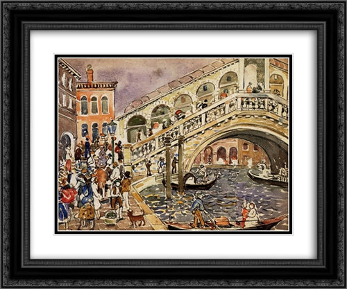 Rialto Bridge (also known as The Rialto Bridge, Venice) 24x20 Black Ornate Wood Framed Art Print Poster with Double Matting by Prendergast, Maurice