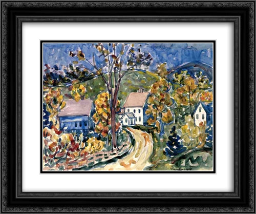 Country Road, New Hampshire 24x20 Black Ornate Wood Framed Art Print Poster with Double Matting by Prendergast, Maurice