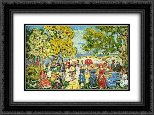 Landscape with Figures 24x18 Black Ornate Wood Framed Art Print Poster with Double Matting by Prendergast, Maurice