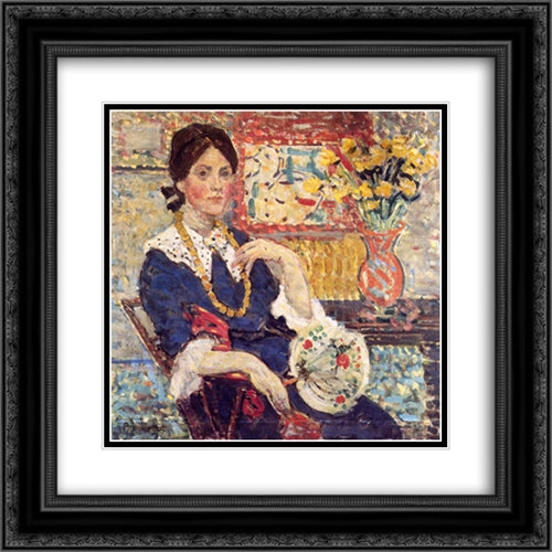 Le Rouge Portrait of Miss Edith King 20x20 Black Ornate Wood Framed Art Print Poster with Double Matting by Prendergast, Maurice