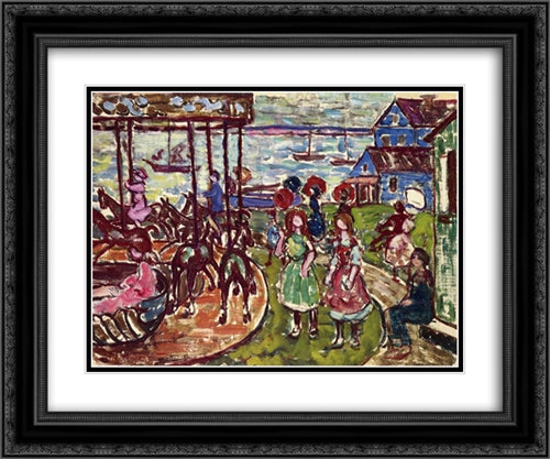 Merry Go Round 24x20 Black Ornate Wood Framed Art Print Poster with Double Matting by Prendergast, Maurice