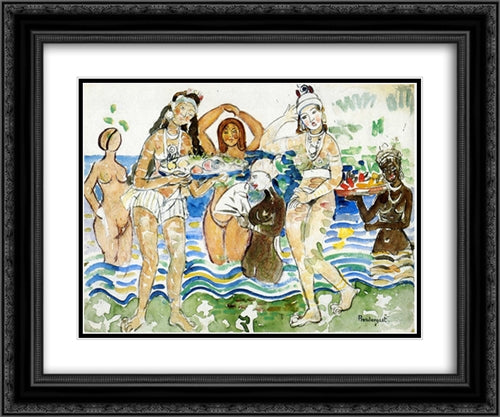 Sea Maidens 24x20 Black Ornate Wood Framed Art Print Poster with Double Matting by Prendergast, Maurice