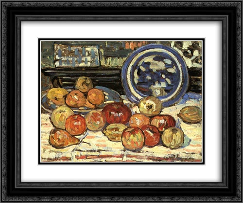 Still Life with Apples 24x20 Black Ornate Wood Framed Art Print Poster with Double Matting by Prendergast, Maurice