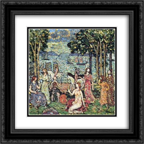 The Promenade 20x20 Black Ornate Wood Framed Art Print Poster with Double Matting by Prendergast, Maurice