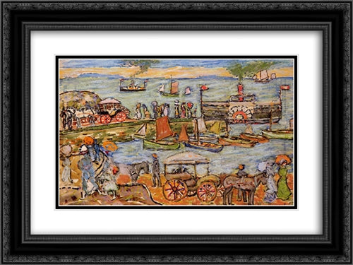 Quai, Dinard 24x18 Black Ornate Wood Framed Art Print Poster with Double Matting by Prendergast, Maurice