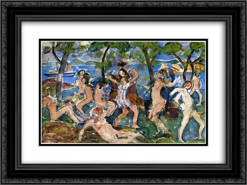Bathers 24x18 Black Ornate Wood Framed Art Print Poster with Double Matting by Prendergast, Maurice