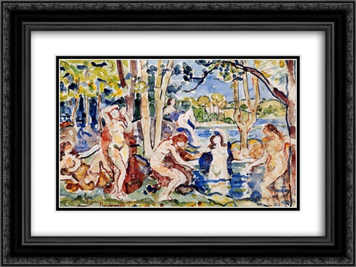 Bathers 24x18 Black Ornate Wood Framed Art Print Poster with Double Matting by Prendergast, Maurice