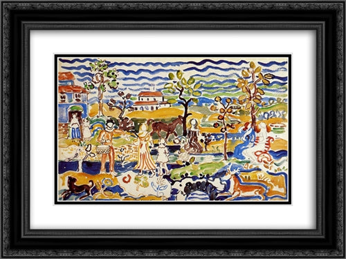 Decorative Composition 24x18 Black Ornate Wood Framed Art Print Poster with Double Matting by Prendergast, Maurice