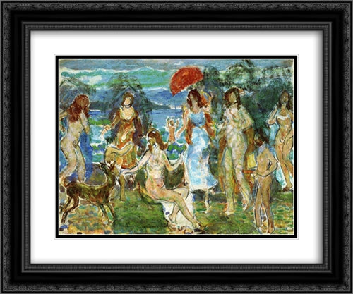 Distance Hills, Maine 24x20 Black Ornate Wood Framed Art Print Poster with Double Matting by Prendergast, Maurice