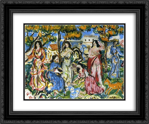 Figures in a Landscape 24x20 Black Ornate Wood Framed Art Print Poster with Double Matting by Prendergast, Maurice