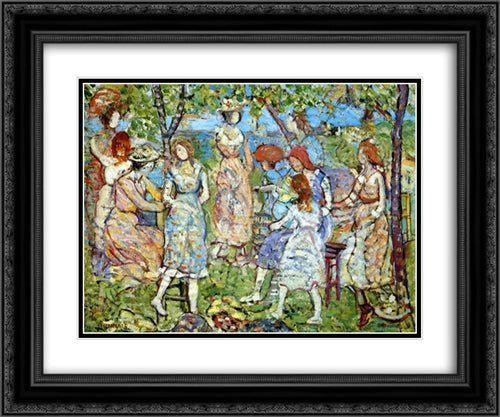 Girls in the Park 24x20 Black Ornate Wood Framed Art Print Poster with Double Matting by Prendergast, Maurice