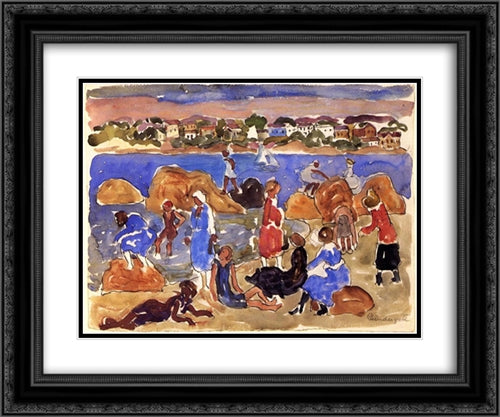 Gloucester, Fishermen s Houses 24x20 Black Ornate Wood Framed Art Print Poster with Double Matting by Prendergast, Maurice