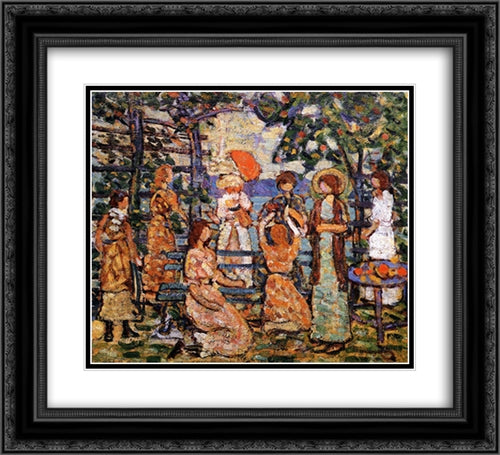 Ladies in a Seaside Arbor 22x20 Black Ornate Wood Framed Art Print Poster with Double Matting by Prendergast, Maurice