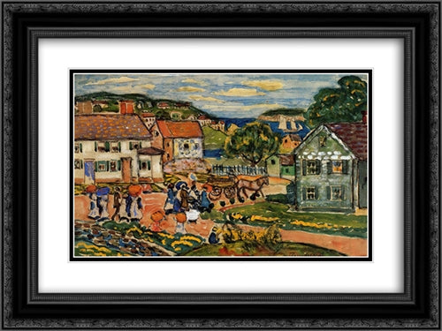 Marblehead 24x18 Black Ornate Wood Framed Art Print Poster with Double Matting by Prendergast, Maurice