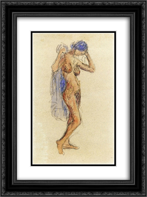 Nude Model with Drapery 18x24 Black Ornate Wood Framed Art Print Poster with Double Matting by Prendergast, Maurice
