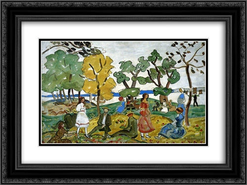 Picnic 24x18 Black Ornate Wood Framed Art Print Poster with Double Matting by Prendergast, Maurice