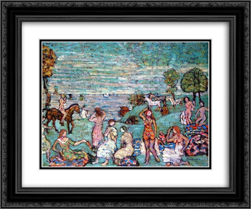 Picnic by the Sea 24x20 Black Ornate Wood Framed Art Print Poster with Double Matting by Prendergast, Maurice
