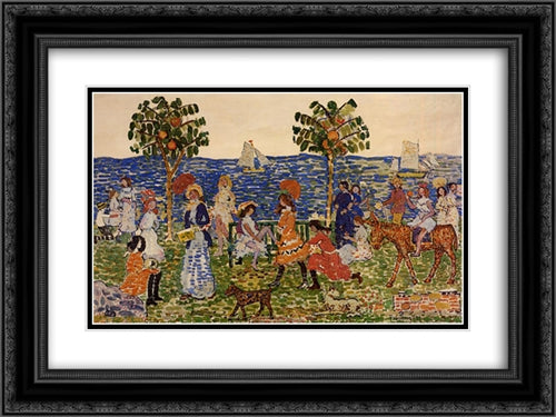Promenade 24x18 Black Ornate Wood Framed Art Print Poster with Double Matting by Prendergast, Maurice