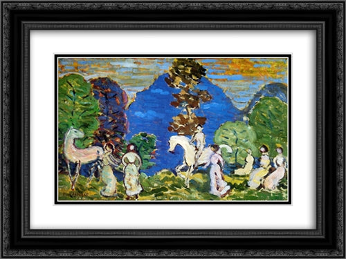 Rider against Blue Hills 24x18 Black Ornate Wood Framed Art Print Poster with Double Matting by Prendergast, Maurice