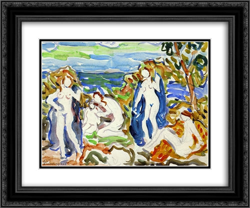 The Bathers 24x20 Black Ornate Wood Framed Art Print Poster with Double Matting by Prendergast, Maurice