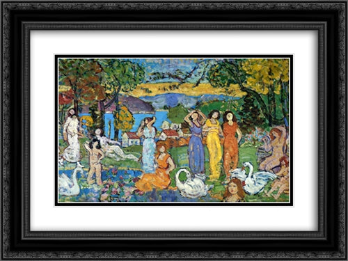 The Picnic 24x18 Black Ornate Wood Framed Art Print Poster with Double Matting by Prendergast, Maurice