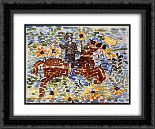 The Rider 24x20 Black Ornate Wood Framed Art Print Poster with Double Matting by Prendergast, Maurice
