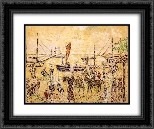 The Shore 24x20 Black Ornate Wood Framed Art Print Poster with Double Matting by Prendergast, Maurice
