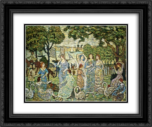 The Swans 24x20 Black Ornate Wood Framed Art Print Poster with Double Matting by Prendergast, Maurice