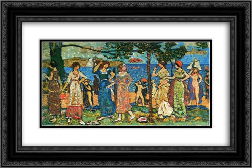 Women at Seashore 24x16 Black Ornate Wood Framed Art Print Poster with Double Matting by Prendergast, Maurice