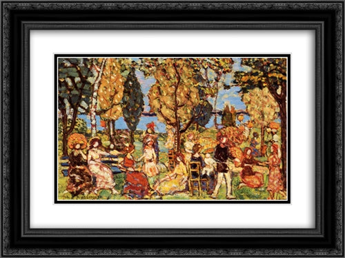 In the Park (also known as The Promenade) 24x18 Black Ornate Wood Framed Art Print Poster with Double Matting by Prendergast, Maurice