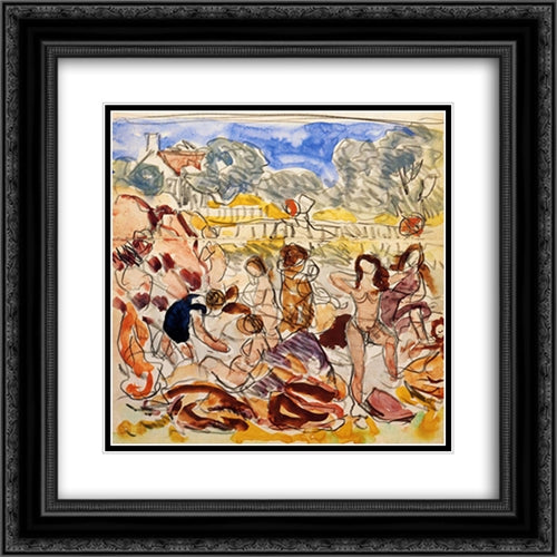 Figures on the Beach 20x20 Black Ornate Wood Framed Art Print Poster with Double Matting by Prendergast, Maurice